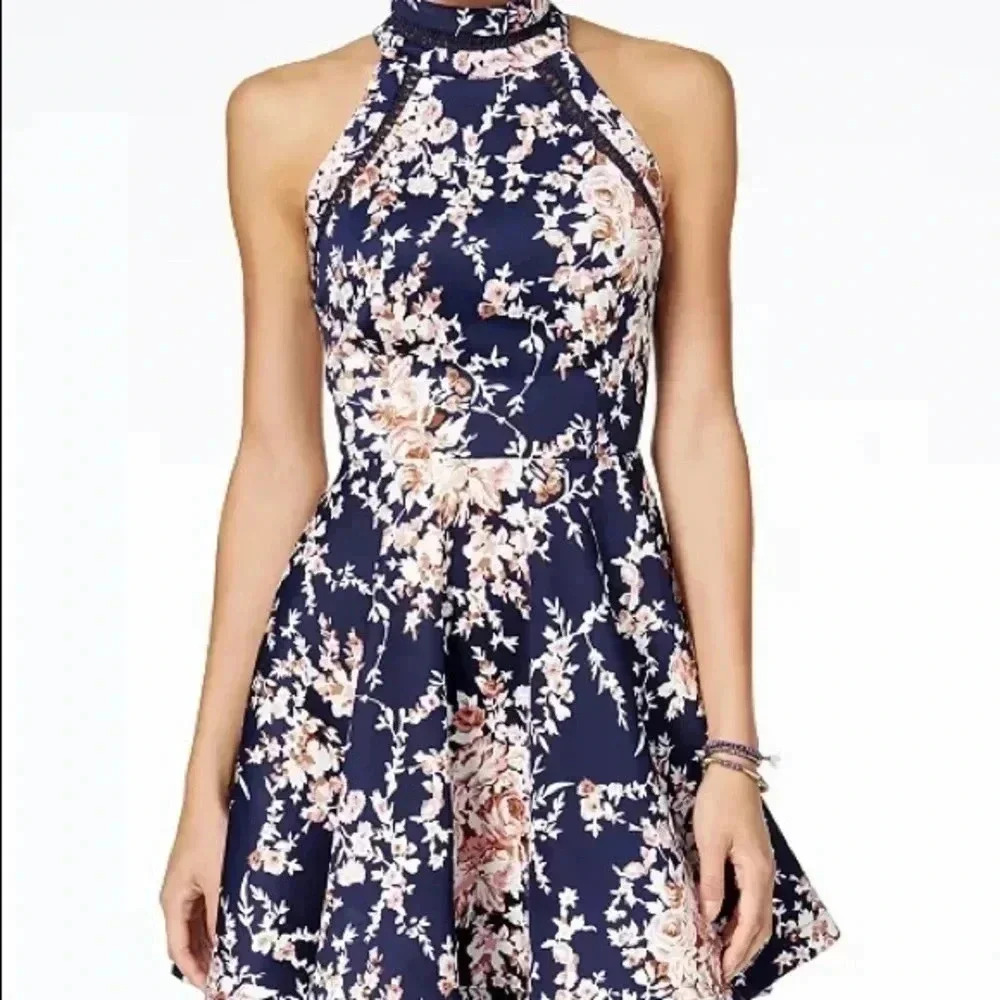B Darlin Floral Crochet Trim Fit & Flare Dress